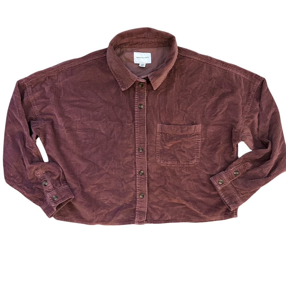 AE Chocolate Brown Corduroy Cropped Boho Jacket SM Cozy Fall Grunge Long Sleeve - Picture 5 of 8